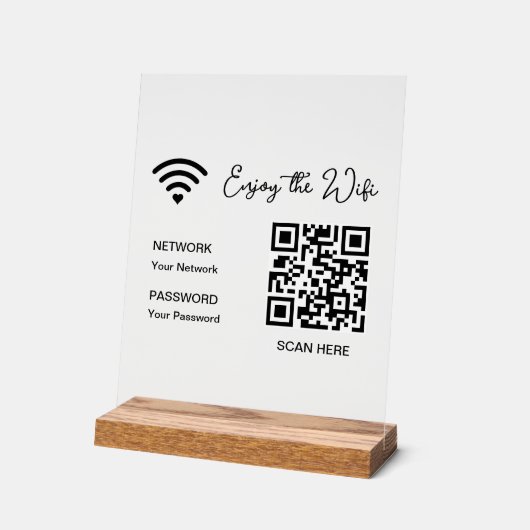 QR Code Wit Geniet van de WiFi Tafelblad Acryl Sig Bord (Hoek)