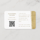 QR Code Wit Gouden Borstel Elegante Professioneel Visitekaartje (Achterkant)