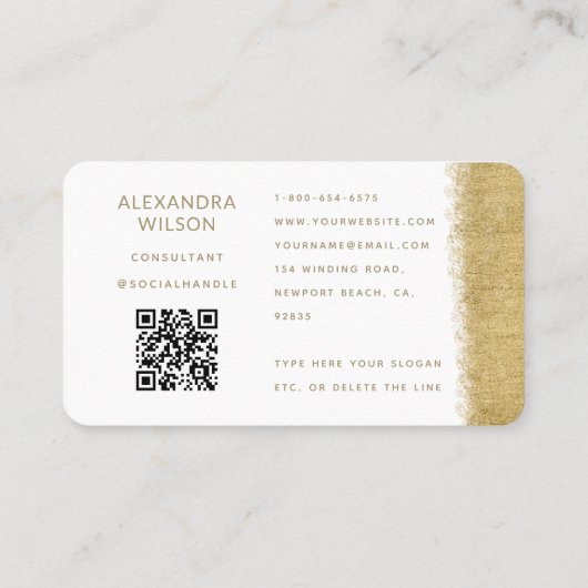 QR Code Wit Gouden Borstel Elegante Professioneel Visitekaartje (Achterkant)