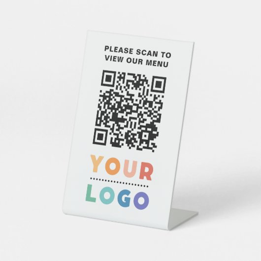 QR Code Wit Menu Logo Contactloos Modern Cafe Reclamebord Met Voetstuk (Voorkant)