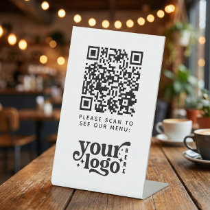 QR Code Wit Menu Logo Contactloos Modern Cafe Reclamebord Met Voetstuk