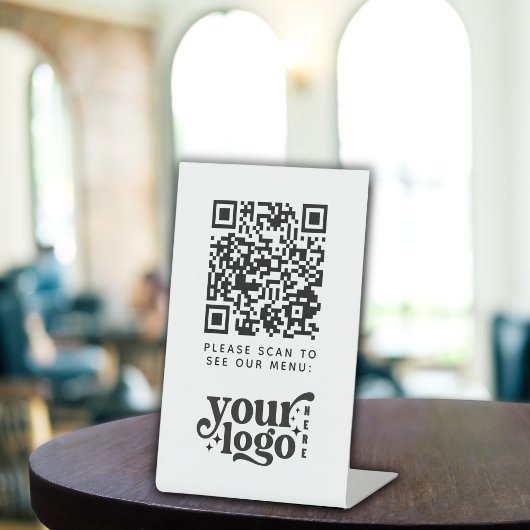QR Code Wit Menu Logo Contactloos Modern Cafe Reclamebord Met Voetstuk