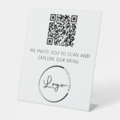 QR Code Wit Menu Logo Modern Restaurant Reclamebord Met Voetstuk (Voorkant)