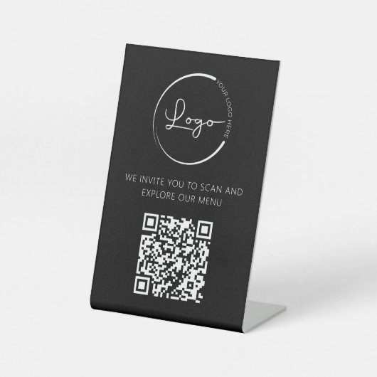 QR Code Wit Menu Logo Modern Restaurant Reclamebord Met Voetstuk (Voorkant)