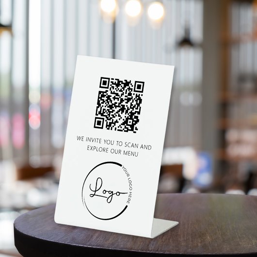 QR-code Wit Menu Logo Modern Restaurant Reclamebord Met Voetstuk