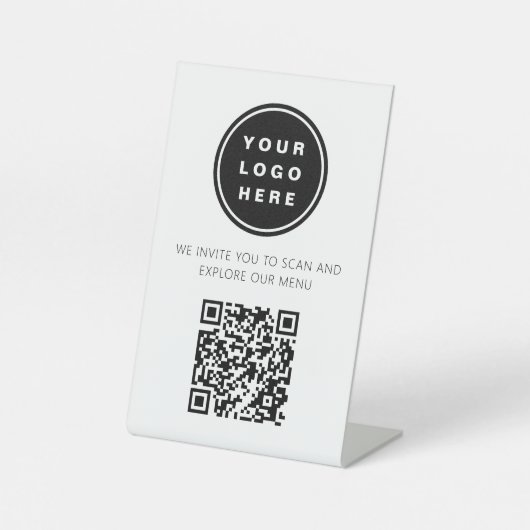 QR Code Wit Menu Logo Modern Restaurant Reclamebord Met Voetstuk (Voorkant)