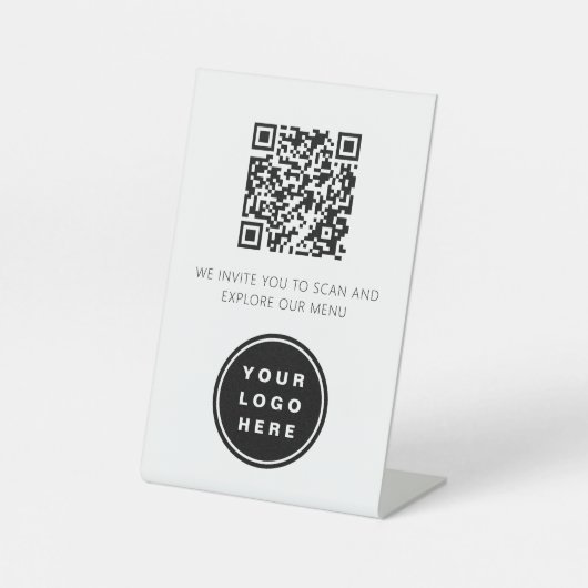 QR Code Wit Menu Logo Modern Restaurant Reclamebord Met Voetstuk (Voorkant)