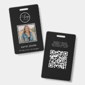 QR Code Wit Zwart Custom Logo Medewerker Foto-ID Badge (Voor- en achterkant)
