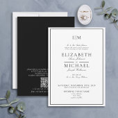 QR Code Wit Zwart Klassiek Monogram Huwelijk Kaart