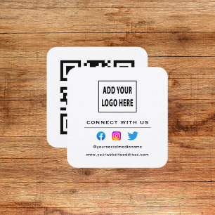 QR Code Wit Zwart Volg Scannen om contact met ons  Vierkante Visitekaartje