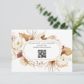 QR Code Witte Bloemen Pampas Gras Verjaardag Antwo RSVP Kaartje (Staand voorkant)