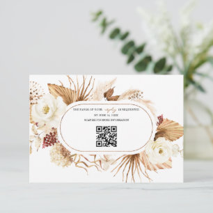 QR Code Witte Bloemen Pampas Gras Verjaardagsreact RSVP Kaartje