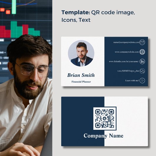 QR Code Witte en Blauwe Financiële Planner Visitekaartje