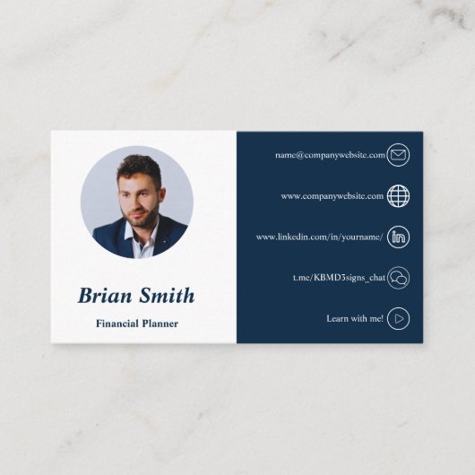 QR Code Witte en Blauwe Financiële Planner Visitekaartje (Voorkant)