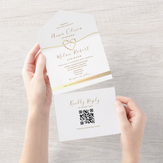 QR Code Witte Gouden Huwelijk All In One Uitnodiging (Afscheurbaar)