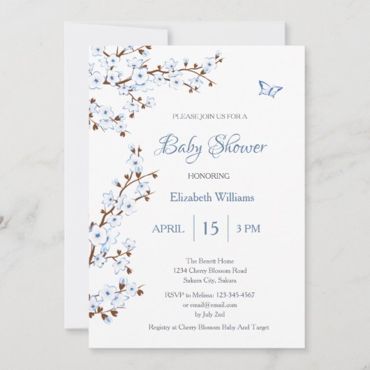 QR-code | Witte kersenbloesem Baby shower Kaart (Voorkant)