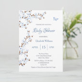 QR-code | Witte kersenbloesem Baby shower Kaart (Staand voorkant)