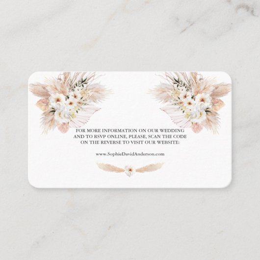 QR-code witte roos Pampasgras trouwwebsite    Visitekaartje (Voorkant)