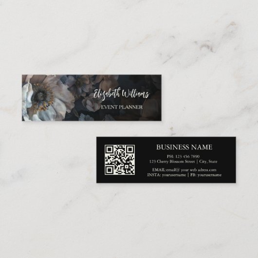 QR Code | Witte Roos Zwart Mini Visitekaartje (Voorkant / Achterkant)