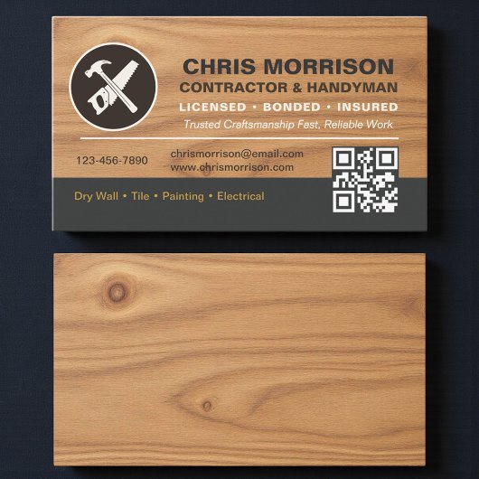 QR Code Wood Contractor Handyman Tools Logo Visitekaartje