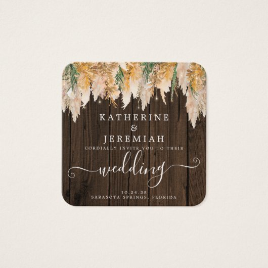 QR Code Wood Pampas Grass Weddenschap Vierkante Visitekaartjes (Voorkant)