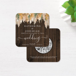 QR Code Wood Pampas Grass Weddenschap Vierkante Visitekaartjes