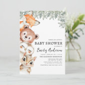QR Code Woodland Animals Baby shower Kaart (Staand voorkant)