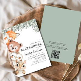 QR Code Woodland Animals Baby shower Kaart