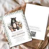 QR Code Woodland Forest Animals Baby shower Kaart