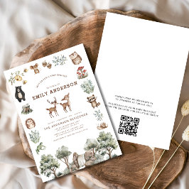 QR Code Woodland Forest Animals Baby shower Kaart