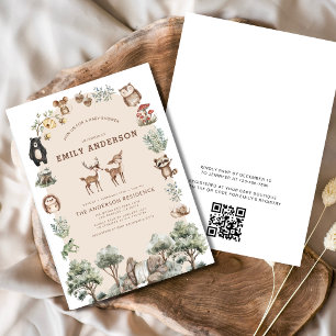QR Code Woodland Forest Animals Baby shower Kaart