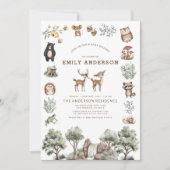 QR Code Woodland Forest Animals Baby shower Kaart (Voorkant)
