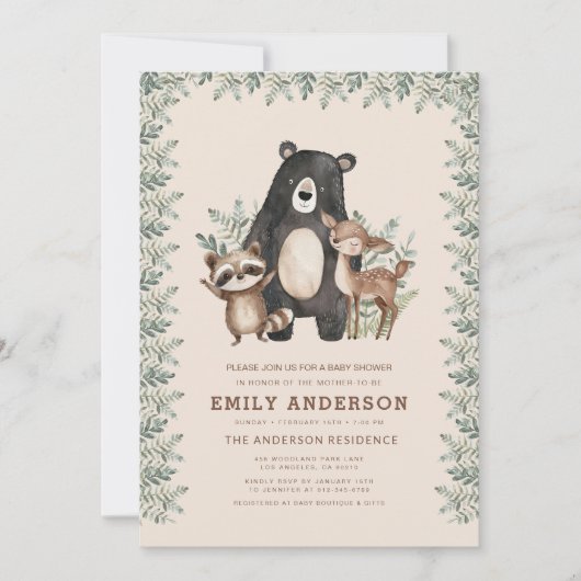 QR Code Woodland Forest Animals Baby shower Kaart (Voorkant)