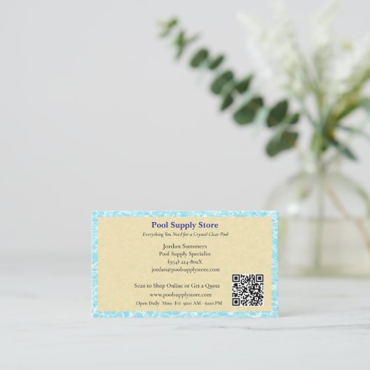 QR Code Yellow Blue Swimming Pool Contractor   Visitekaartje (Staand voorkant)