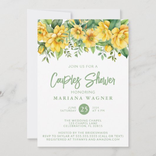 QR Code Yellow Sage Floral Couples Shower  Kaart (Voorkant)