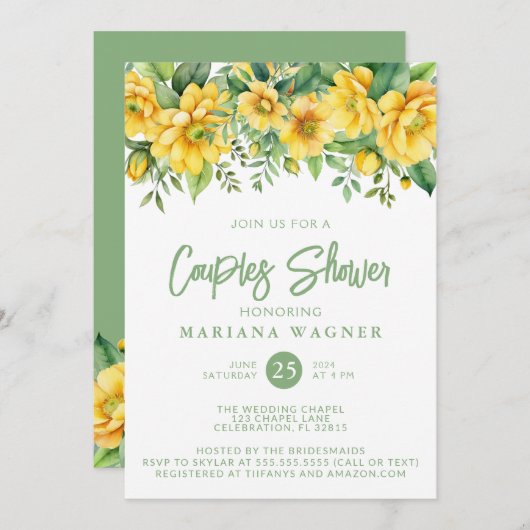 QR Code Yellow Sage Floral Couples Shower  Kaart (Voorkant / Achterkant)