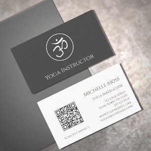 QR code Yoga Instructeur OM Symbool Eenvoudig Grij Visitekaartje