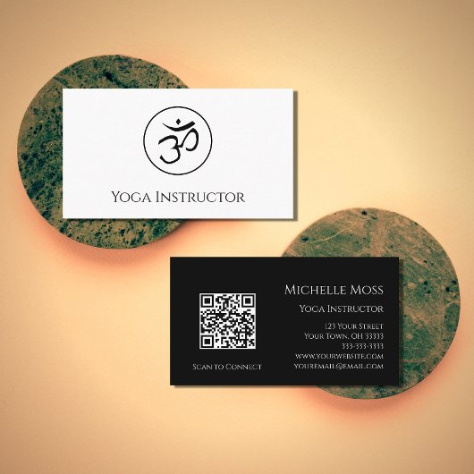 QR code Yoga Instructeur OM Symbool Zwart Wit Visitekaartje