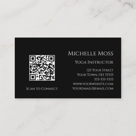 QR code Yoga Instructeur OM Symbool Zwart Wit Visitekaartje (Achterkant)