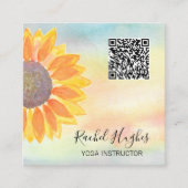 QR Code Yoga Instructor Sunflower Waterverf Vierkante Visitekaartje (Voorkant)