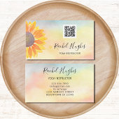 QR Code Yoga Instructor Sunflower Waterverf Visitekaartje