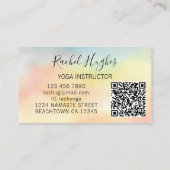 QR Code Yoga Instructor Sunflower Waterverf Visitekaartje (Achterkant)