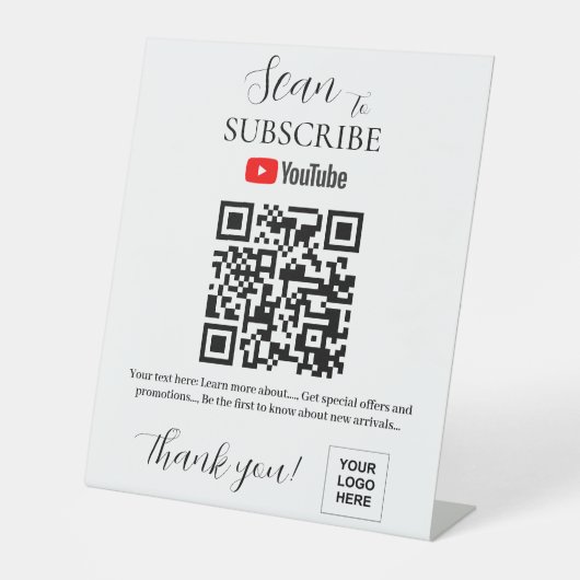 QR-code Youtube Abonneren Pedestal Sign Reclamebord Met Voetstuk (Voorkant)
