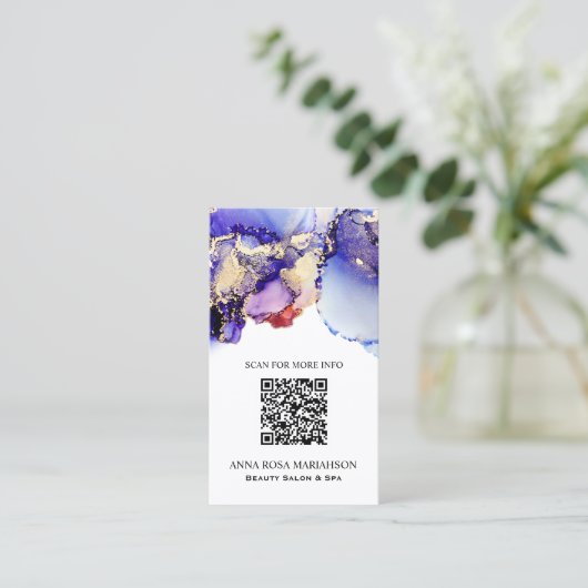 *~* QR CODE Yummy Denim Blue Gold Gilded Visitekaartje (Staand voorkant)