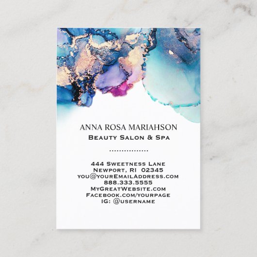 *~* QR CODE Yummy Turquoise AP29 Gold Gilded Visitekaartje (Achterkant)