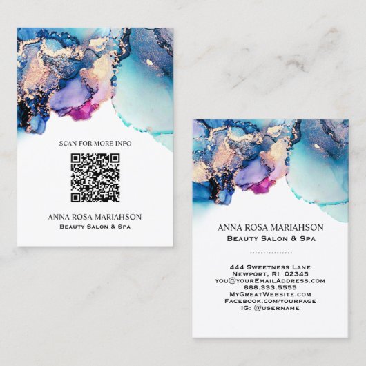 *~* QR CODE Yummy Turquoise AP29 Gold Gilded Visitekaartje (Voorkant / Achterkant)