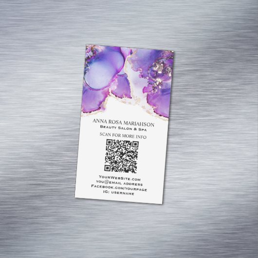 *~* QR CODE Yummy Violet Blue Gilded AP29 Magnetisch Visitekaartje (Voorbeeld)