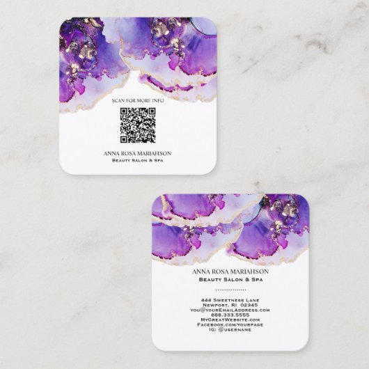 *~* QR CODE Yummy Violet Blue Gilded AP29 Vierkante Visitekaartje (Voorkant / Achterkant)
