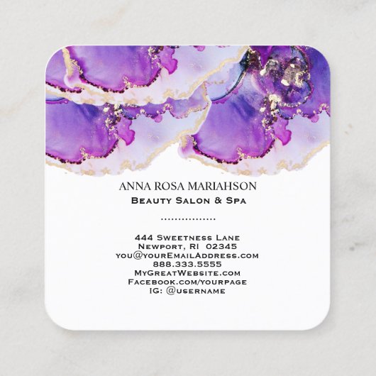 *~* QR CODE Yummy Violet Blue Gilded AP29 Vierkante Visitekaartje (Achterkant)