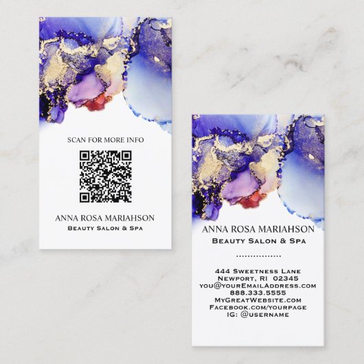 *~* QR CODE Yummy Violet Blue Gilded AP29 Visitekaartje (Voorkant / Achterkant)